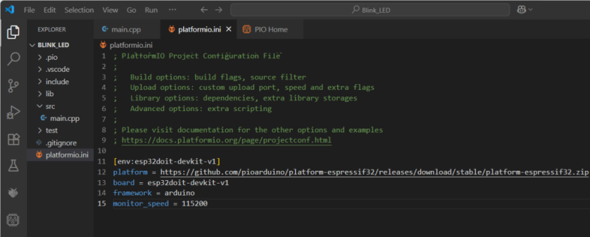 VS Code pioarduino IDE extension platformio ini file edited