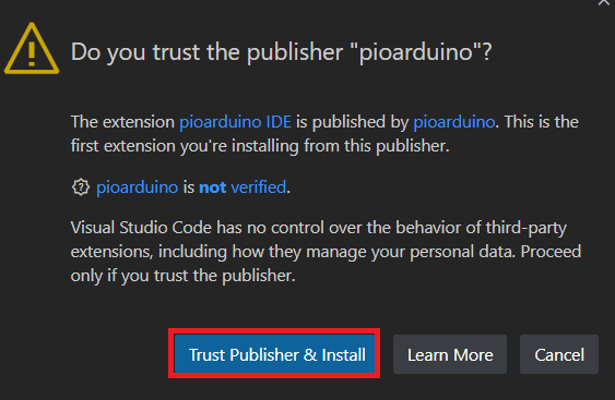 VS Code pioarduino IDE extension trust install